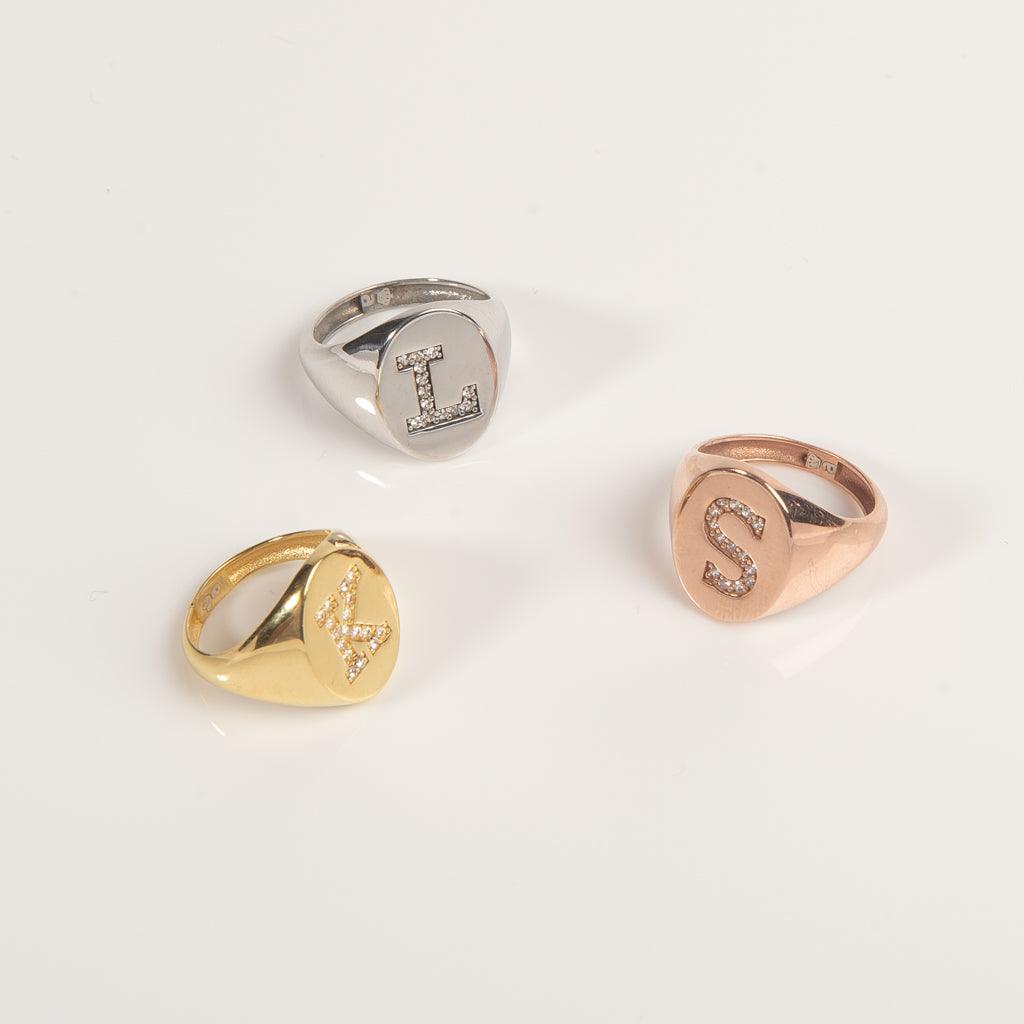 Crystal Signet Initial Ring - Anna Lou of London