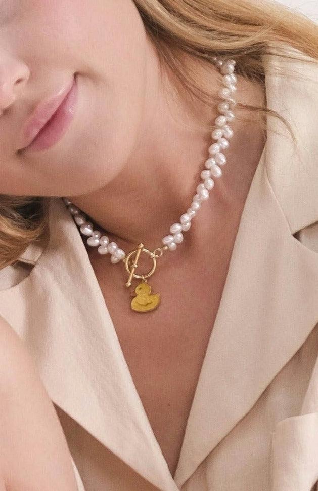 Pearl Gemstone Duck Necklace - Anna Lou of London