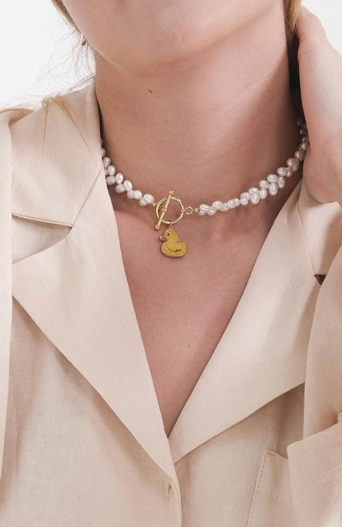 Pearl Gemstone Duck Necklace - Anna Lou of London