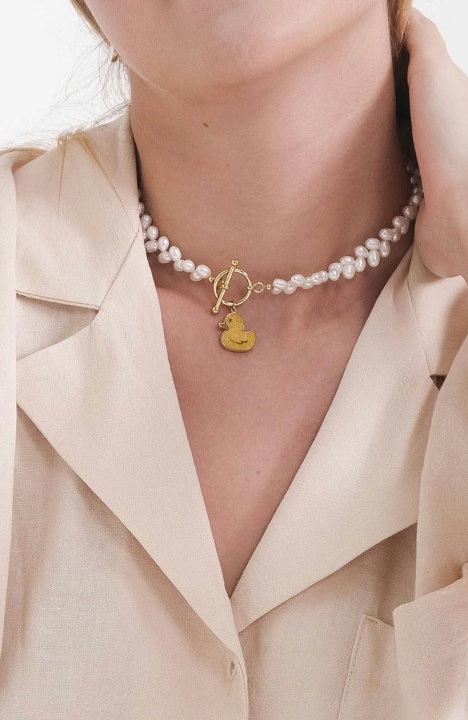 Pearl Gemstone Duck Necklace - Anna Lou of London