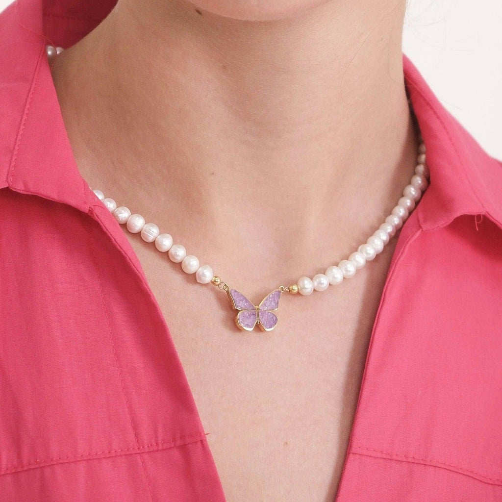 Butterfly Gemstone Pearl Necklace - Anna Lou of London