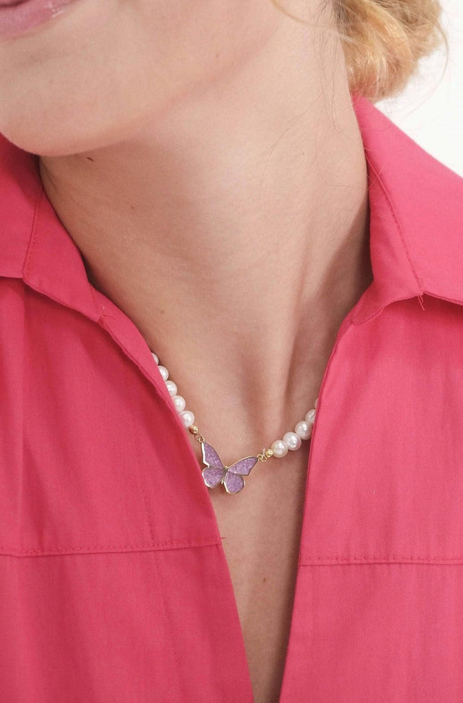 Butterfly Gemstone Pearl Necklace - Anna Lou of London