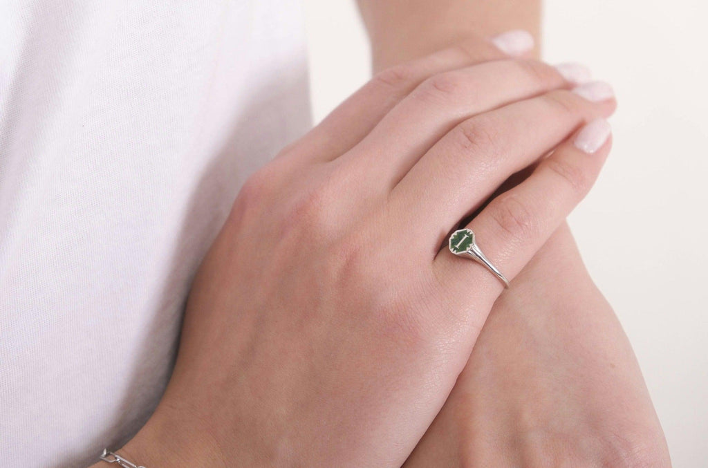 Initial Circle Gemstone Ring - Anna Lou of London