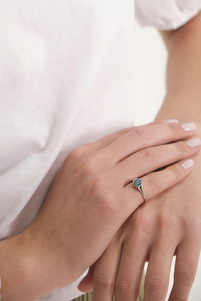 Initial Hexagon Gemstone Ring - Anna Lou of London