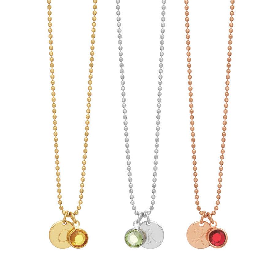 Unisex initial Disc Birthstone Charm Necklace - Anna Lou of London