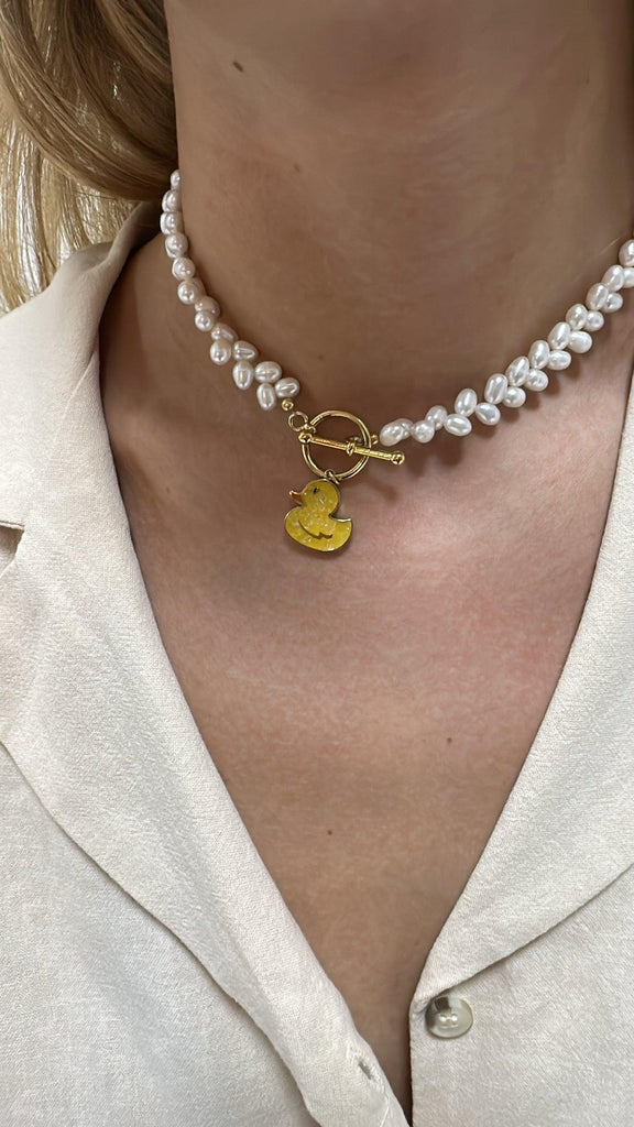 Pearl gemstone cherry heart tbar necklace - Anna Lou of London