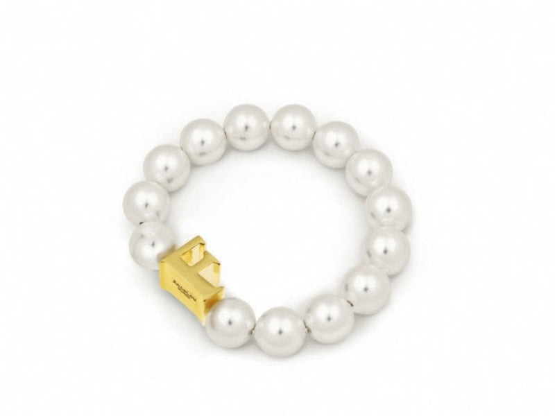 Pearl Bracelet with Gold Initial F