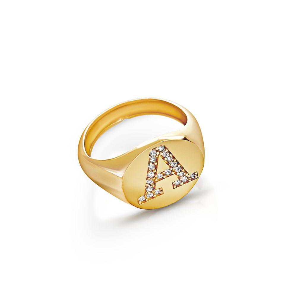 Crystal Signet Initial Ring - Anna Lou of London