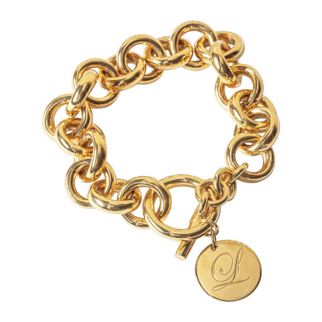 Monogram Rope Charm Bracelet - Gold or Silver Circle / 7 1/2 inch / Silver Plated