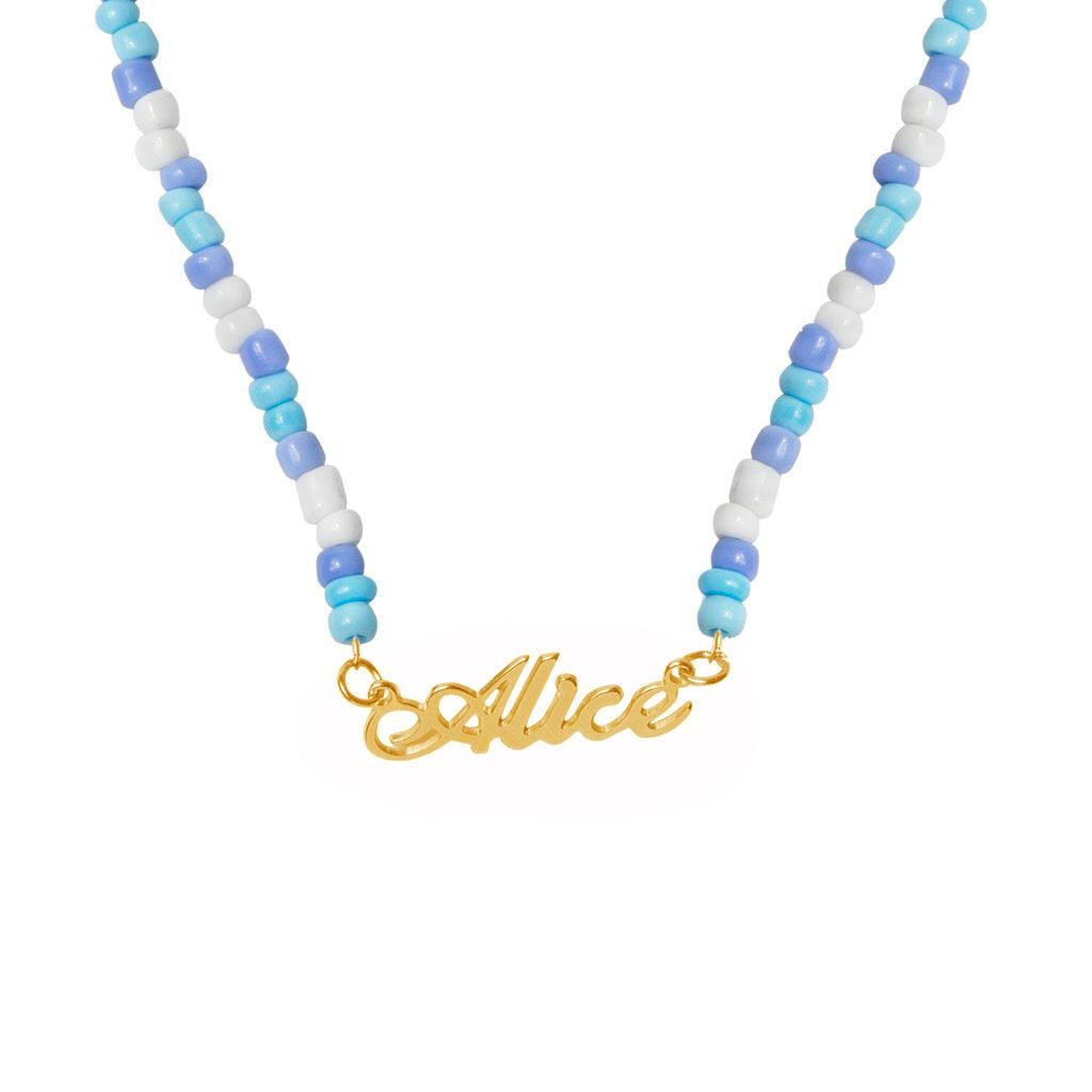 Ice Blue Beaded Name Necklace - Anna Lou of London