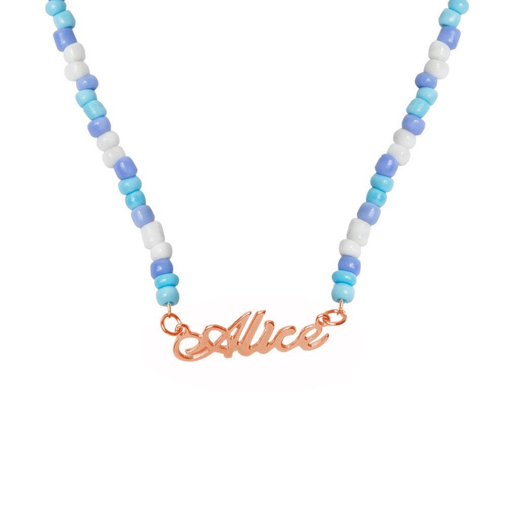 Ice Blue Beaded Name Necklace - Anna Lou of London