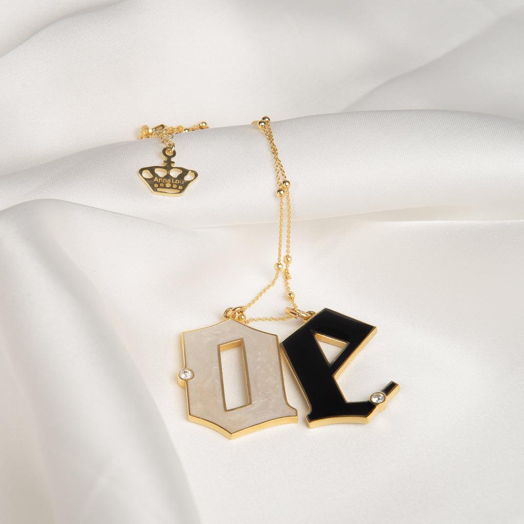 Enamel Initial Necklace Beaded Chain - Anna Lou of London