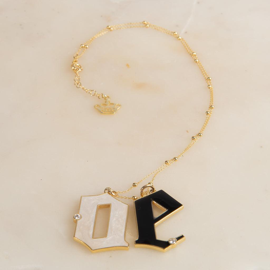Enamel Initial Necklace Beaded Chain - Anna Lou of London