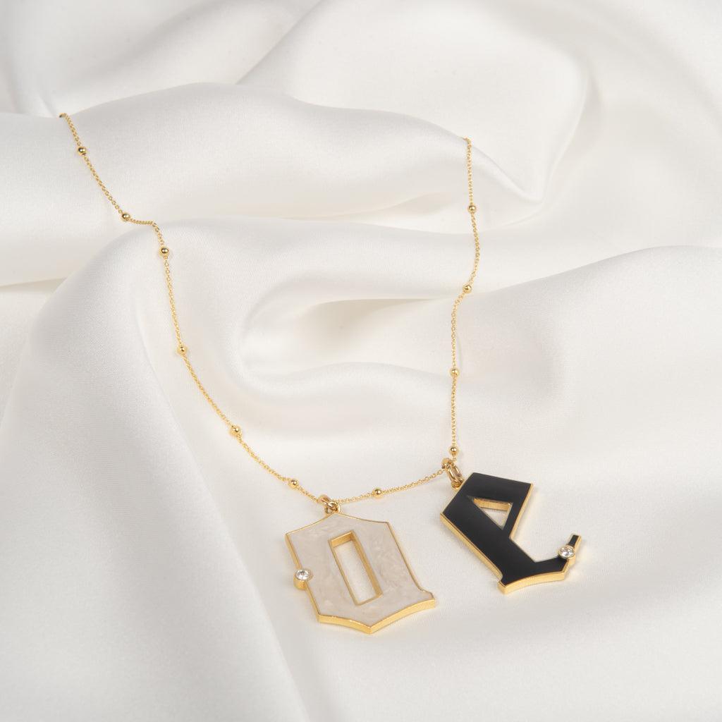 Enamel Initial Necklace Beaded Chain - Anna Lou of London