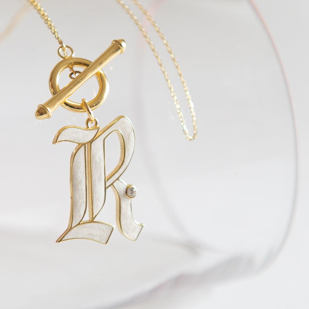 T-Bar Enamel Initial Necklace - Anna Lou of London