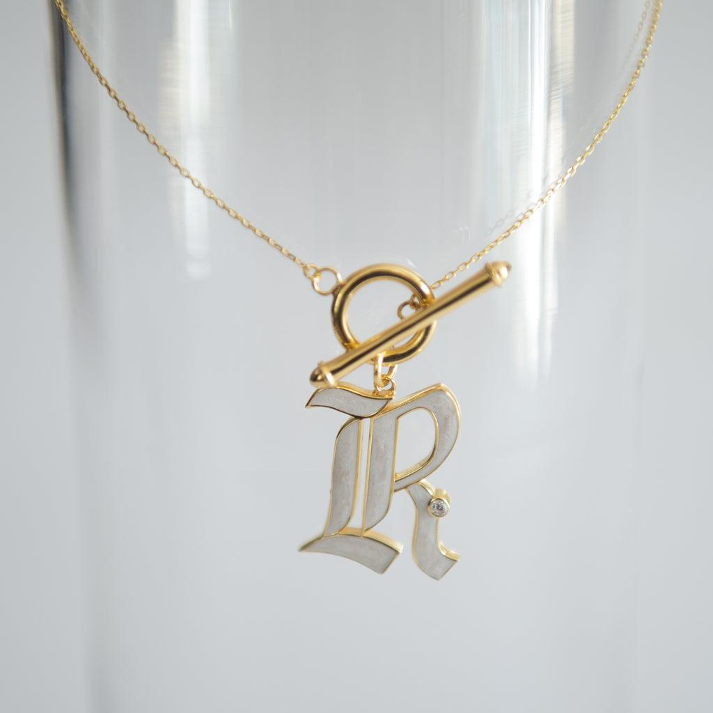 T-Bar Enamel Initial Necklace - Anna Lou of London