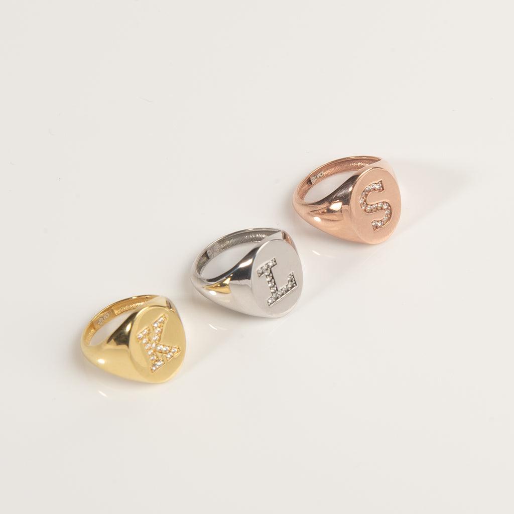 Crystal Signet Initial Ring - Anna Lou of London