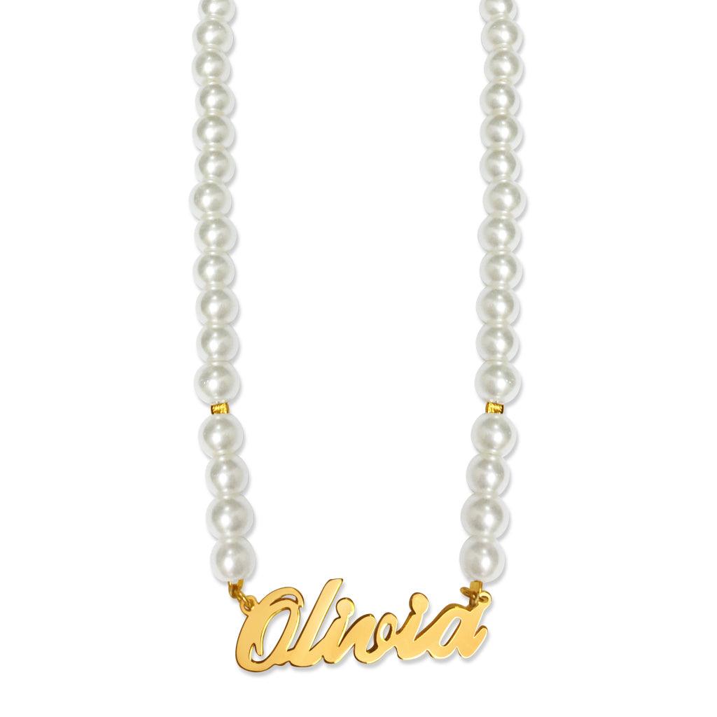 Audrey Pearl Beaded Name Necklace - Anna Lou of London