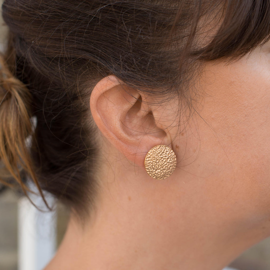 Hammered Disc Stud Earrings - Anna Lou of London