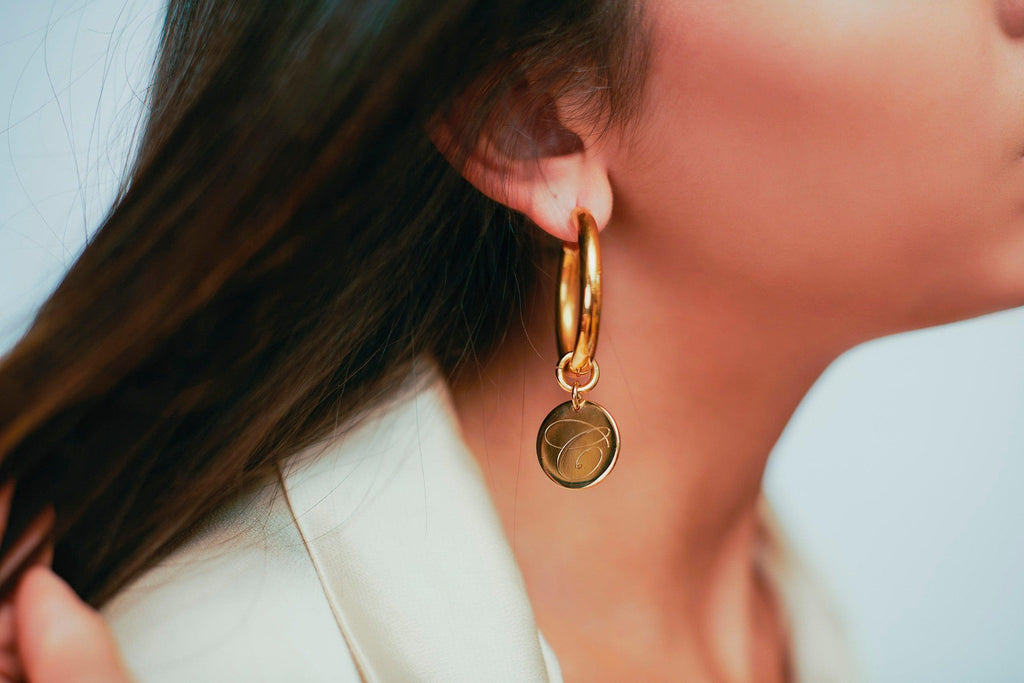 Angelina Initial Disc Hoops - Anna Lou of London