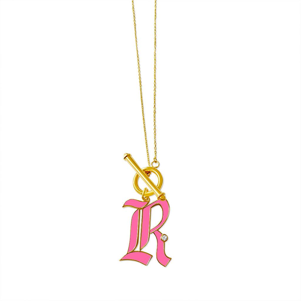 T-Bar Enamel Initial Necklace - Anna Lou of London