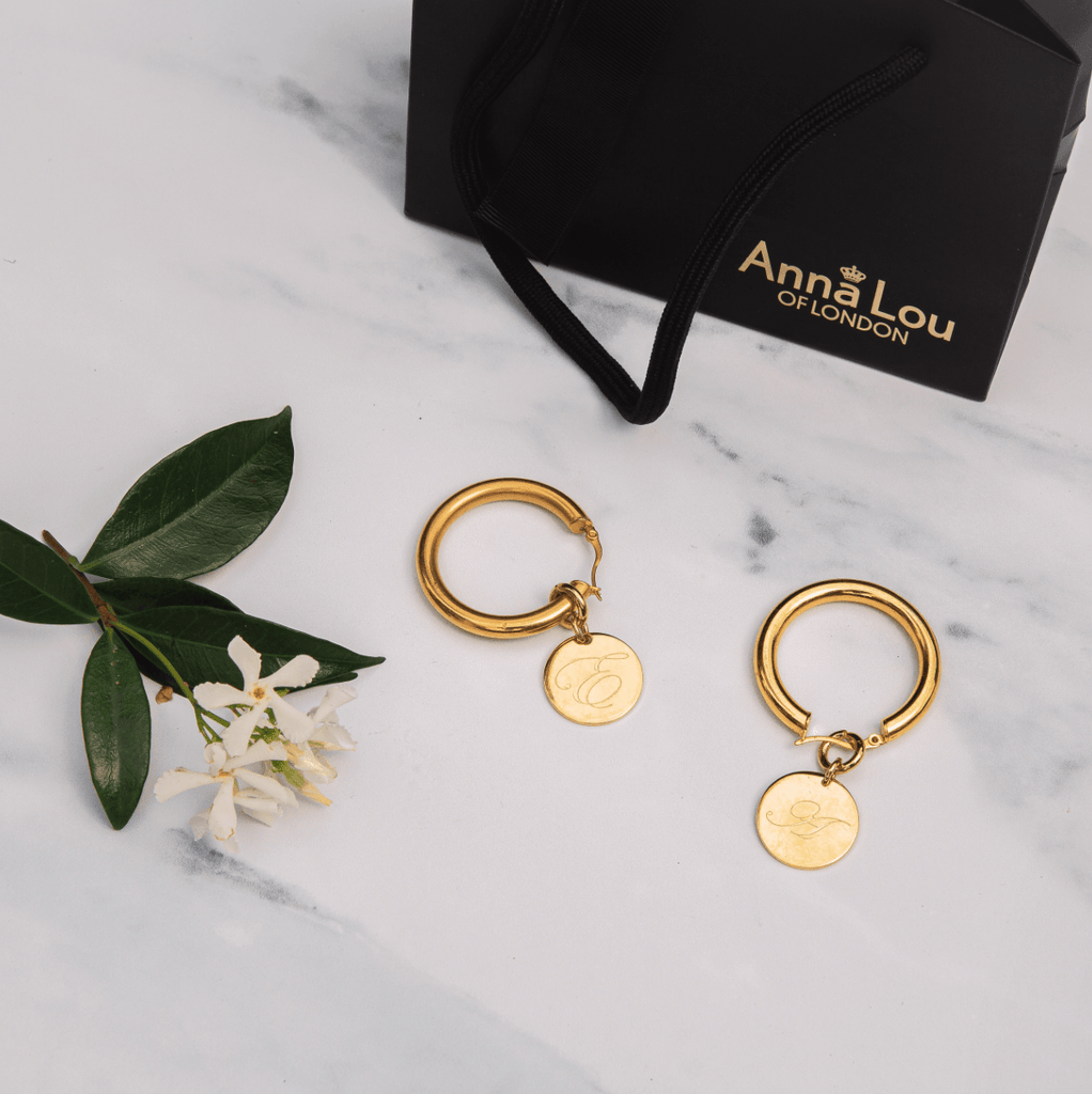 Angelina Initial Disc Hoops - Anna Lou of London