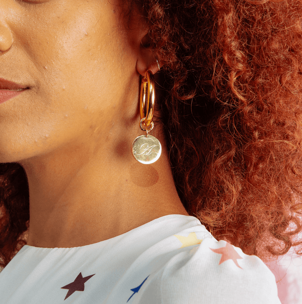 Angelina Initial Disc Hoops - Anna Lou of London