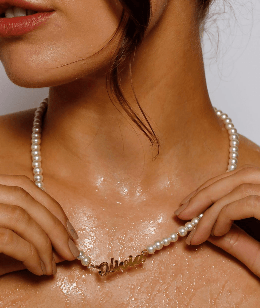 Audrey Pearl Beaded Name Necklace - Anna Lou of London