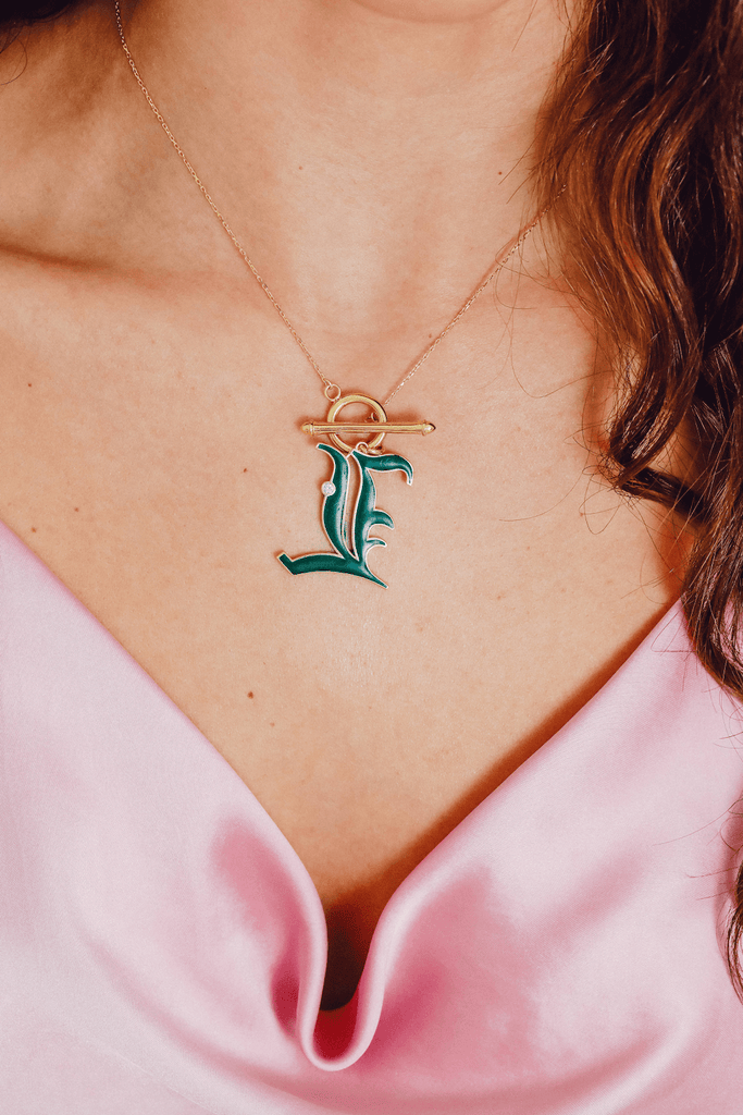 T-Bar Enamel Initial Necklace - Anna Lou of London