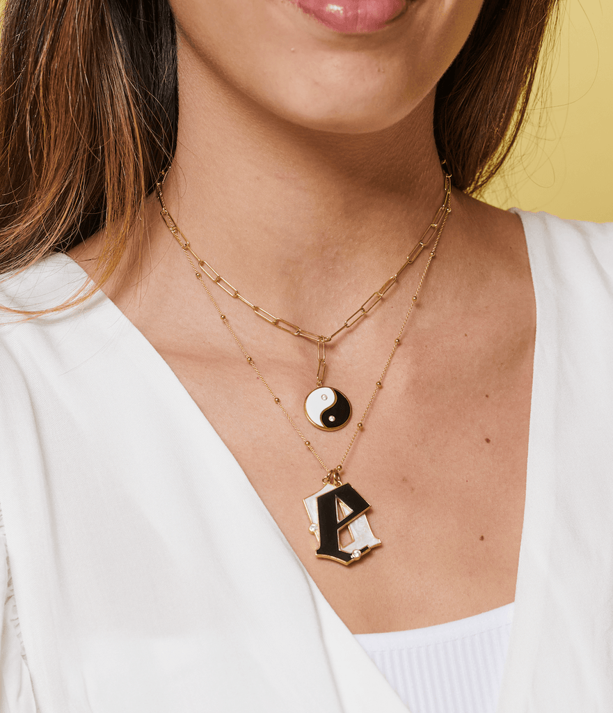 Enamel Initial Necklace Beaded Chain - Anna Lou of London