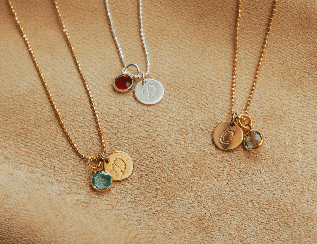 Unisex initial Disc Birthstone Charm Necklace - Anna Lou of London