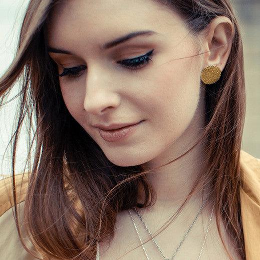 Hammered Disc Stud Earrings - Anna Lou of London
