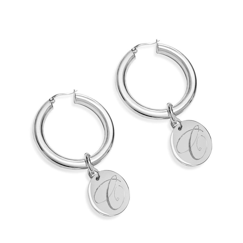 Angelina Initial Disc Hoops - Anna Lou of London