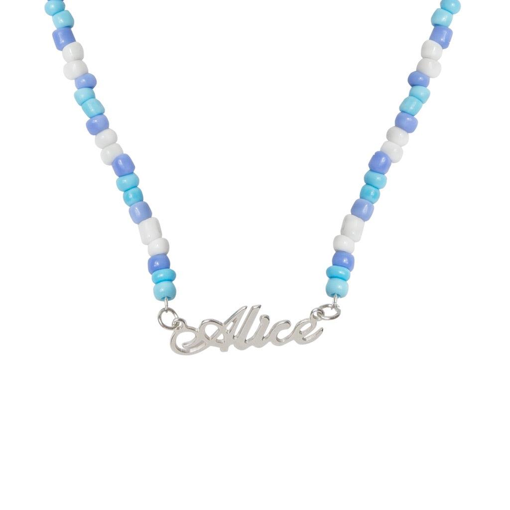 Ice Blue Beaded Name Necklace - Anna Lou of London