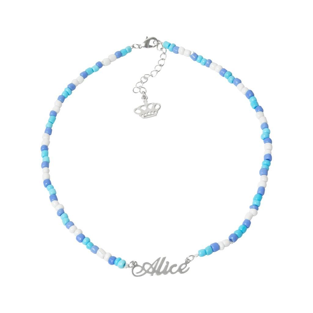 Ice Blue Beaded Name Necklace - Anna Lou of London