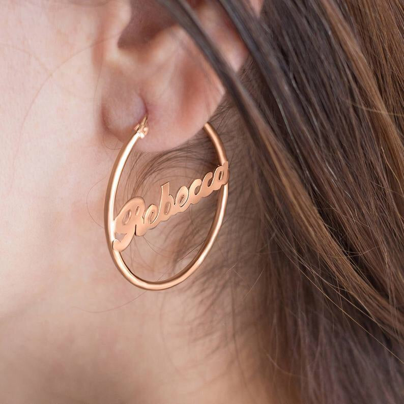 Big hoop earrings with name deals