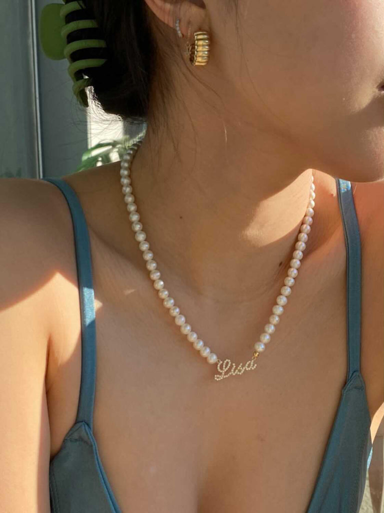 Honor Crystal Pearl Name Necklace - Anna Lou of London