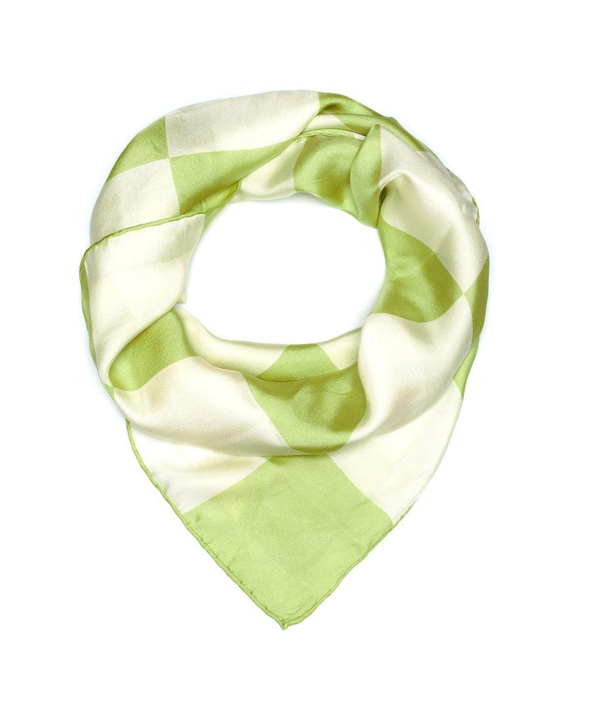 Green Checkerboard Silk Scarf - Anna Lou of London
