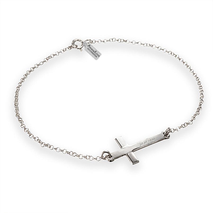Personalised Sterling Silver Gold Vermeil Engraved Cross Bracelet