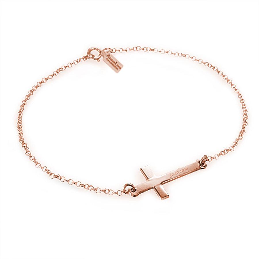 Personalised Sterling Silver Gold Vermeil Engraved Cross Bracelet